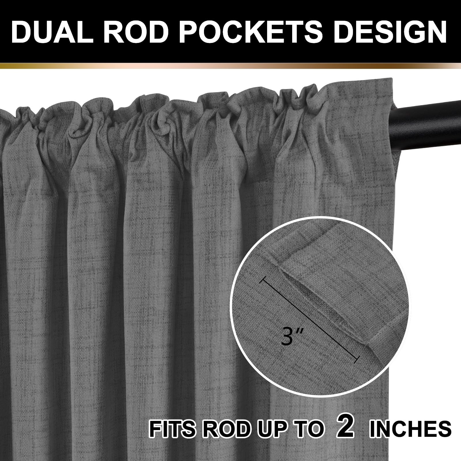 100% Blackout Shield Linen Blackout Curtains 120 Inches (10 ft) Long 2 Panels…