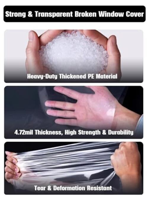 Temporary Car Window Cover for Broken Glass, 78.7×39.4 in Waterproof Plastic
