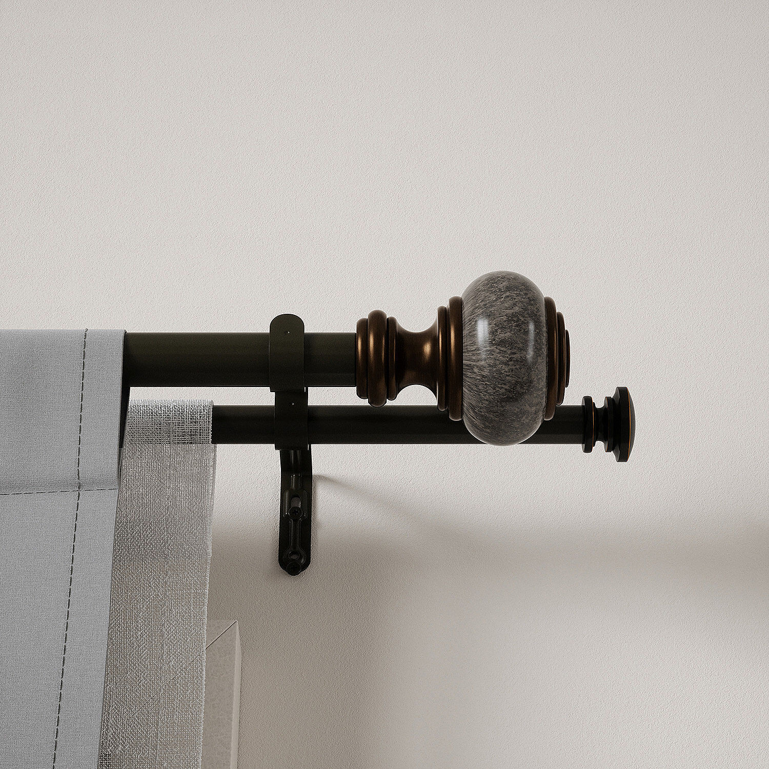 72-144 in Liz Claiborne Marble Knob Double Adjustable Curtain Rod – Warm Bronze