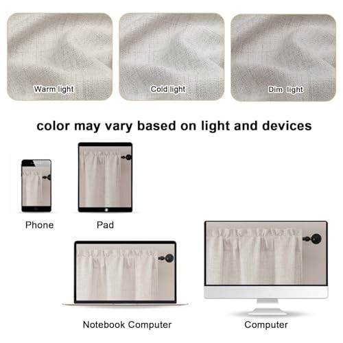 Kitchen Curtains 24 Inch Length, Light 30″W x 24″L (Pack of 2) Natural