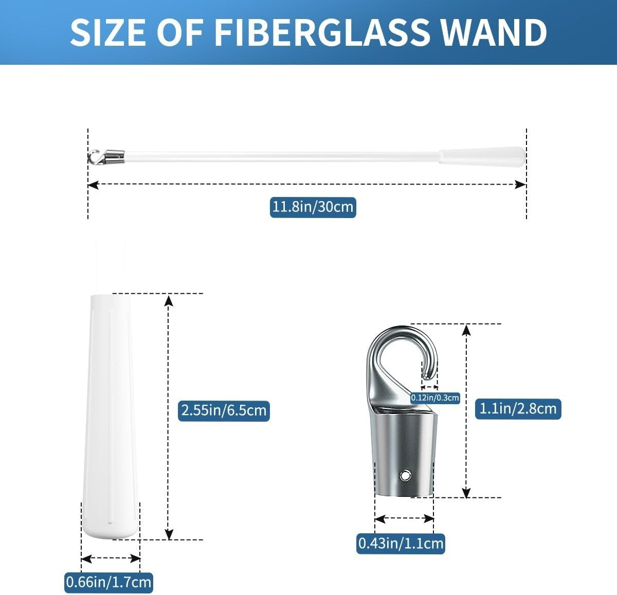 Fiberglass Blind Tilt Wands – Easy Install 12 Inch Replacement Parts (2 Pack)