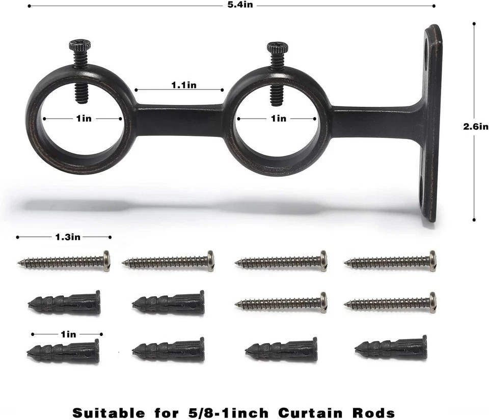 Curtain Rod Bracket, 3 pcs Double Curtain Rod Holder, Double Rod Brackets Hoo…