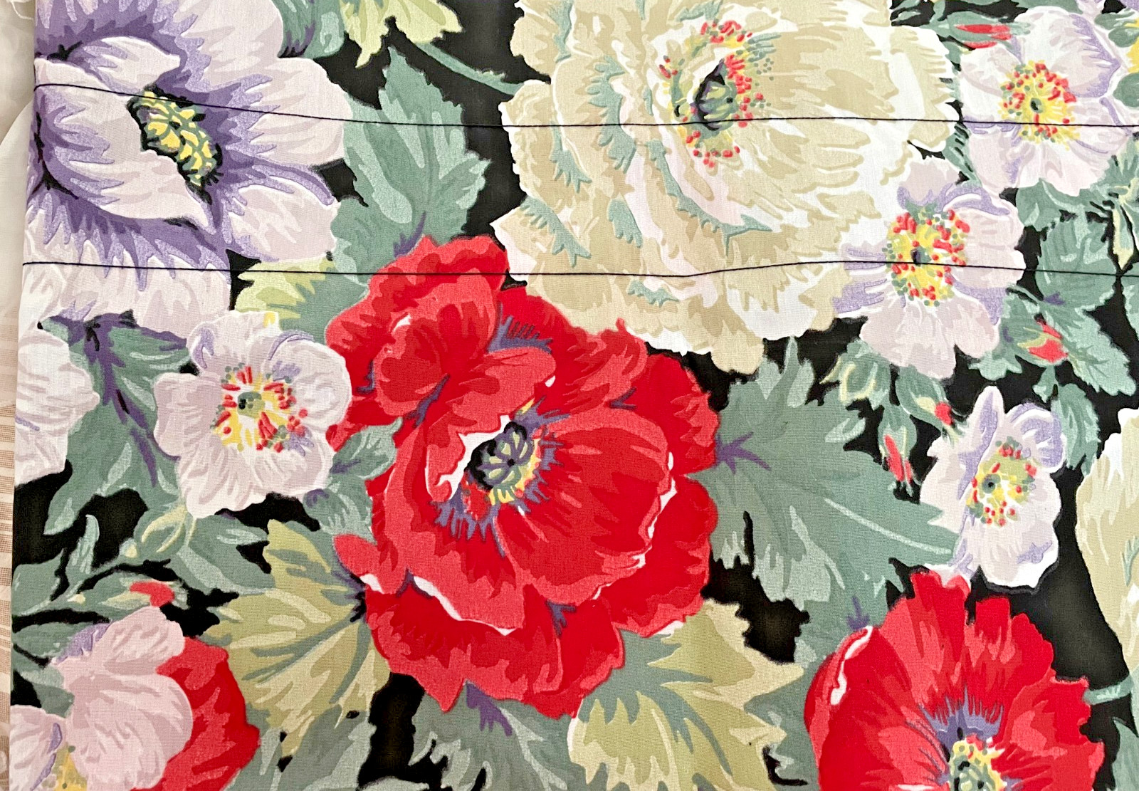 Vintage 80s Poppies Peonies Floral Valance Lot (3 Pieces) 91″x15″ Botanical Art