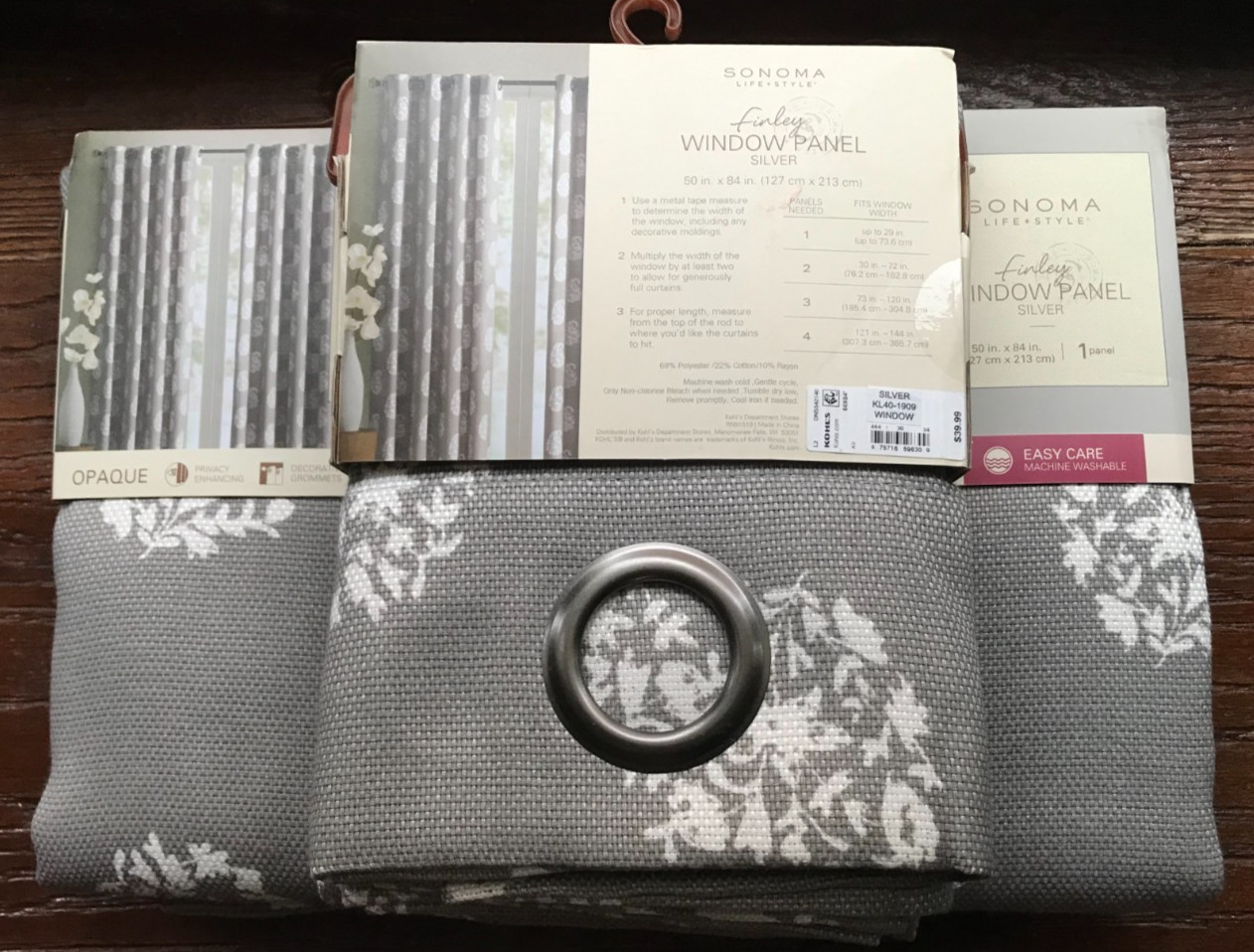 3 Sonoma Finley Window Panels Silver Grommet Blackout/Opaque 50×84 each NEW