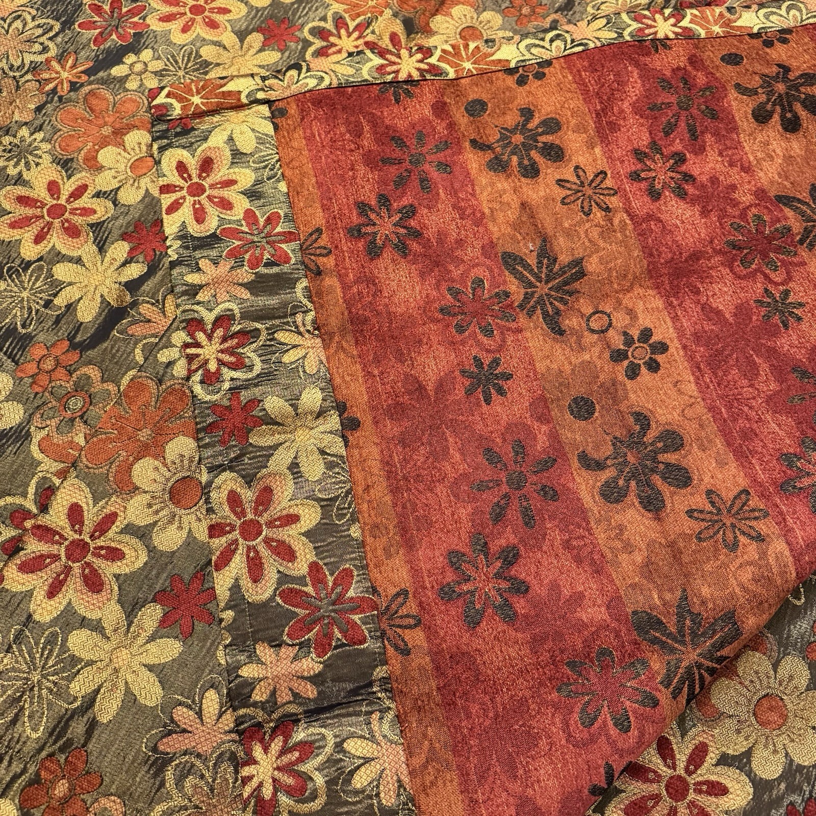 Brocade Flower Power Custom drapes 114”x50” , 4 Panels Brown, Orange, Red, Gold