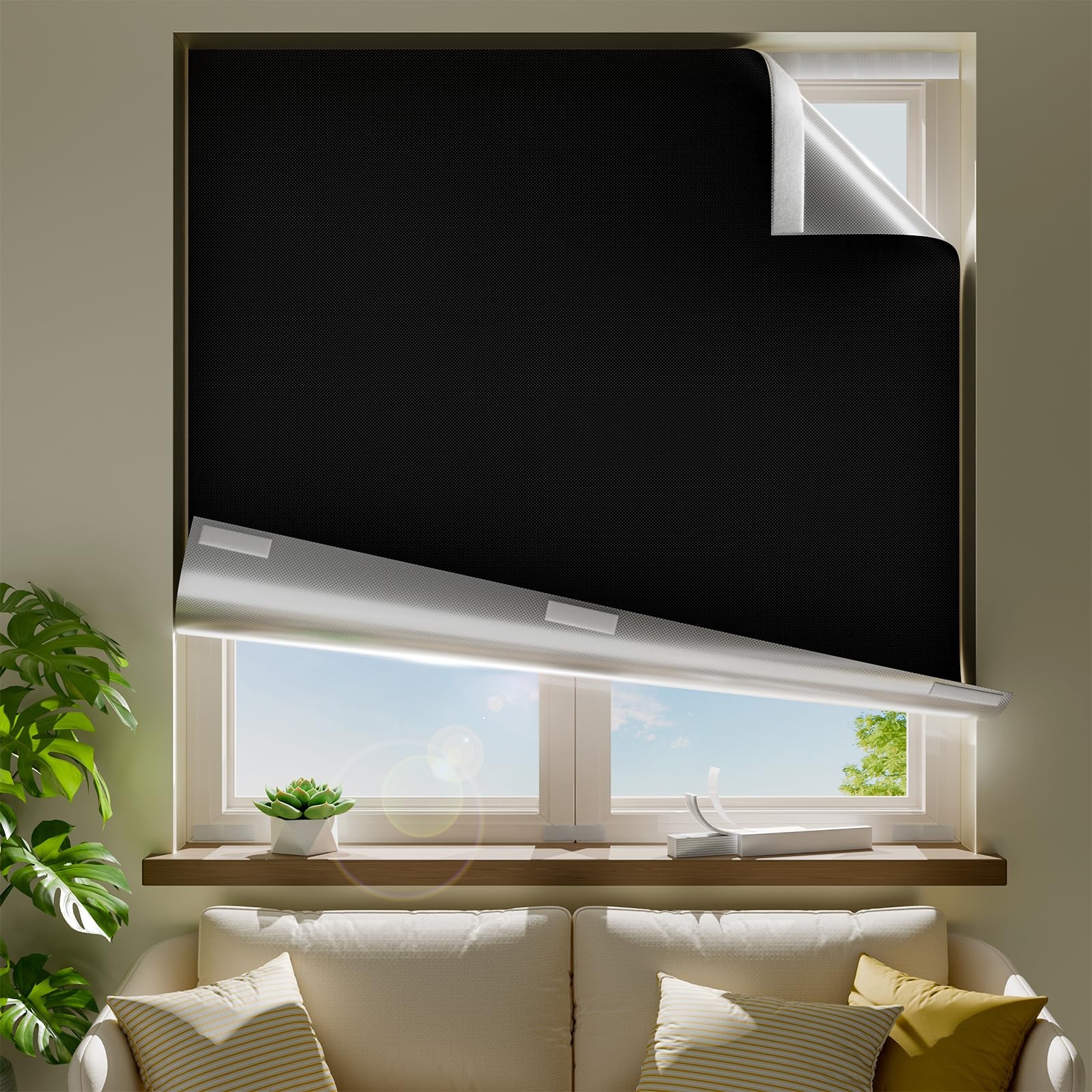 60″ W x 60″ L 100% Blackout Curtains, Total Darkness No-Drill Black Out Windo…