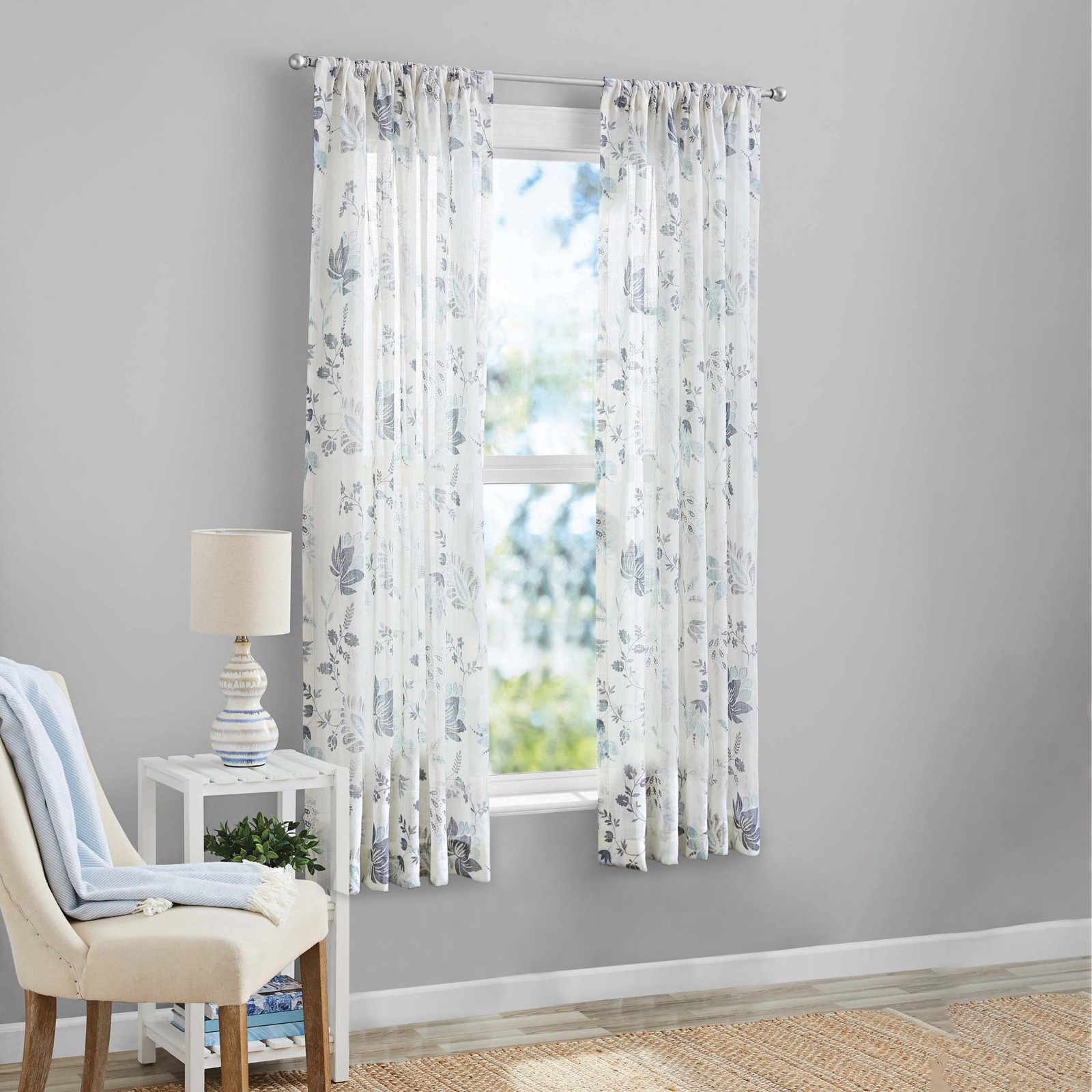 100% Cotton Indoor Sheer Rod Pocket Single Curtain Panel , White , 50″ W x 63″L