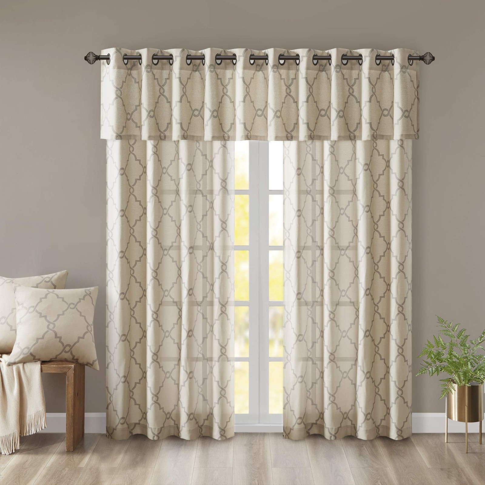 Madison Park Single Window Curtain Saratoga 50×63 Beige/Grey Grommet Top