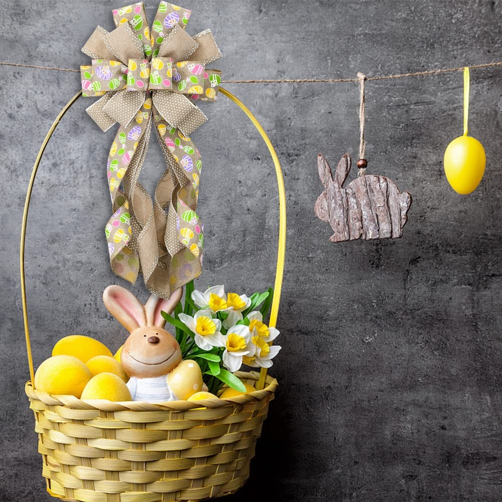 Large Easter Wreath Bows For Front Door Burlap Easter Eggs Tree Topper Set