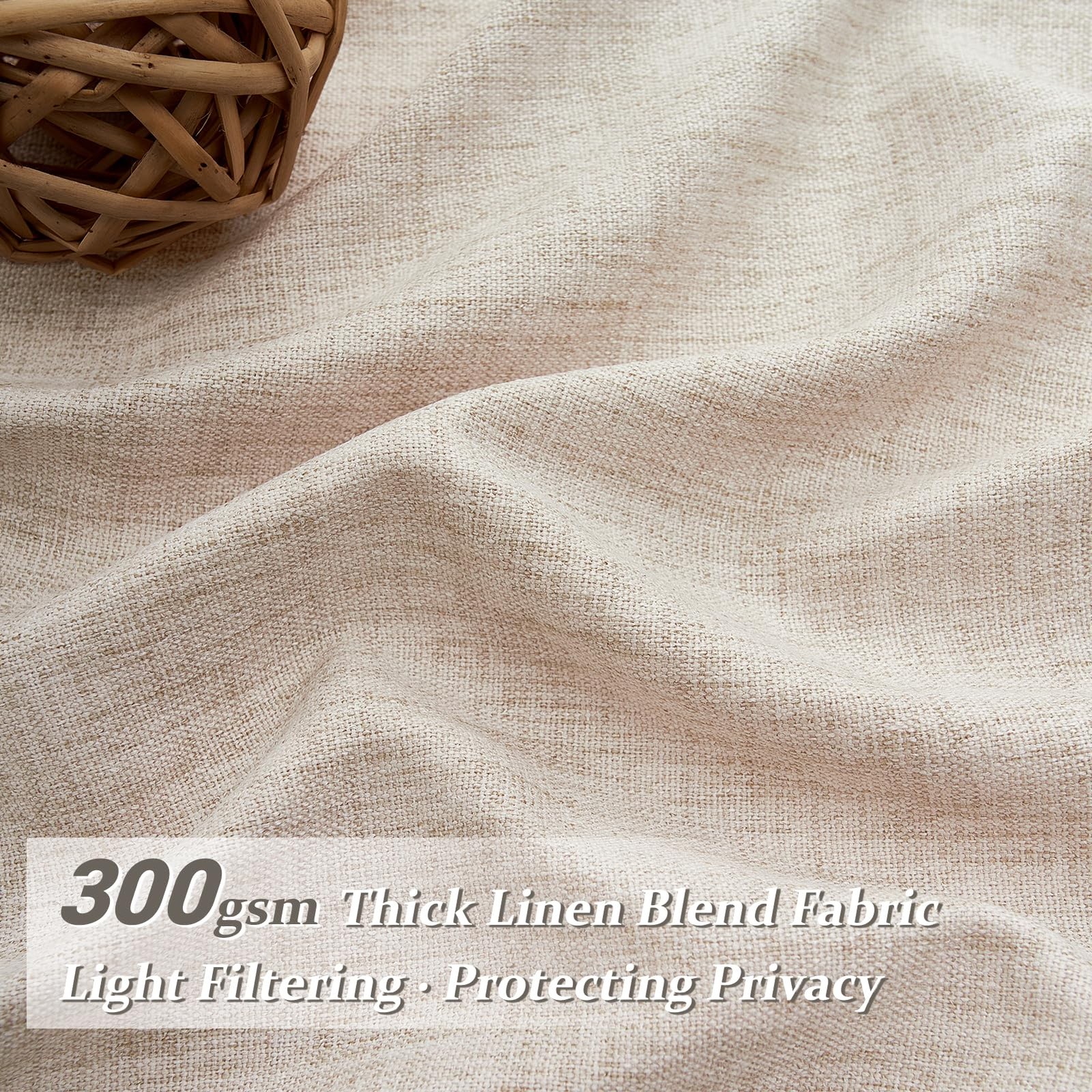 PleatedDrapes Textured Semi Sheer Burlap Curtains 84 Inches Long, Neutral