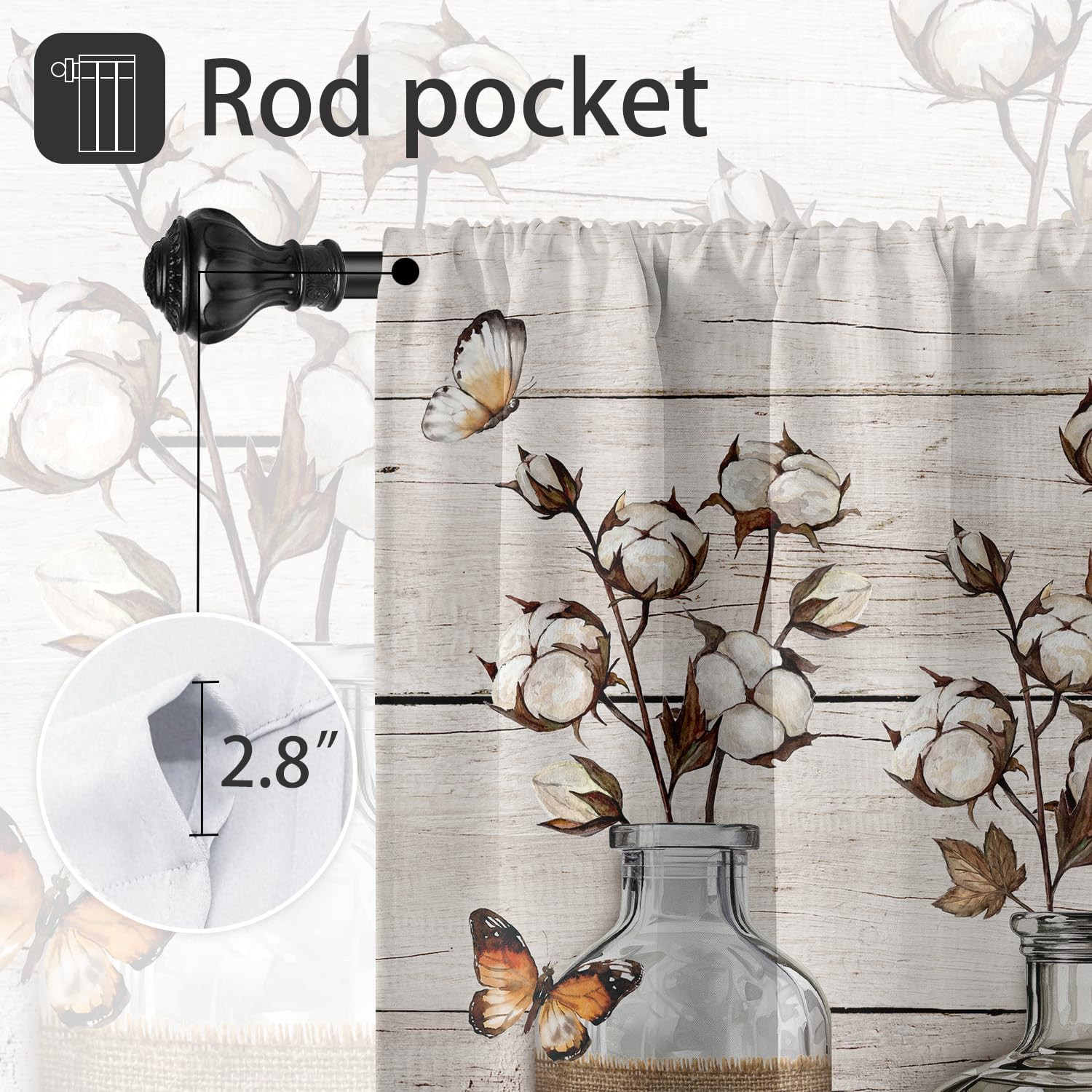 Farmhouse Kitchen Window Curtains 27.5 X 39 Inch Small Short Mini Cafe Rod Pocke