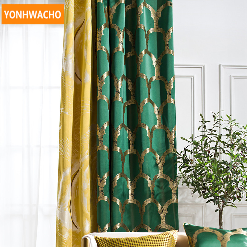 simulation silk stitching retro bedroom green cloth blackout curtain drape B066*