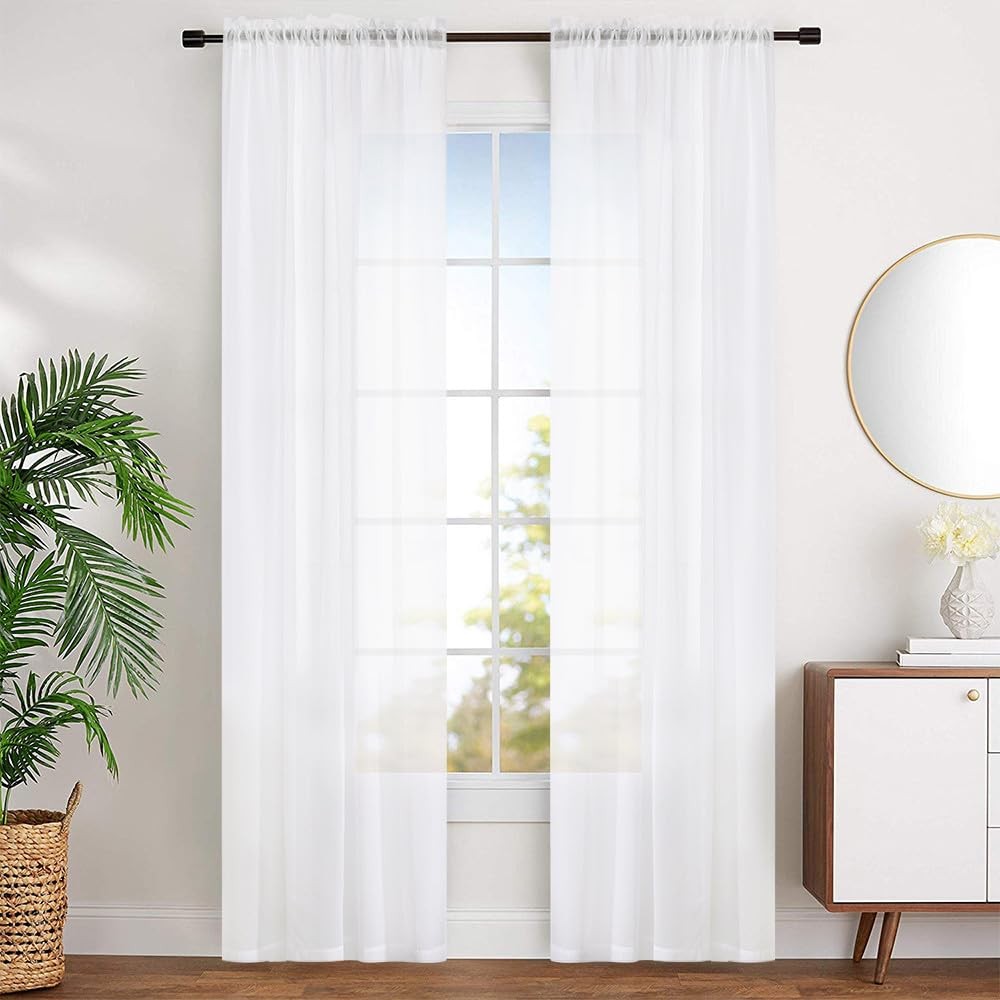 MYSTIC-HOME Sheer Curtains White 95 Inches 52″W x 95″L (Pack of 2),
