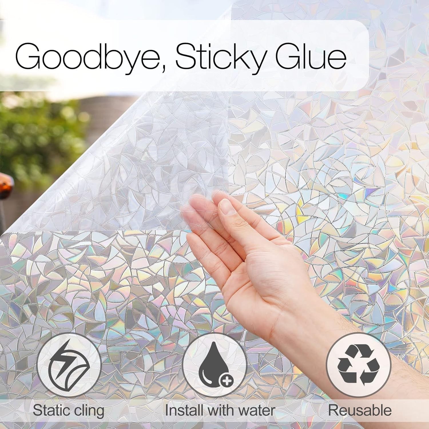 Non-Adhesive 3D Rainbow Window Film, UV Protection, Easy Install, 17.5 x 78.7