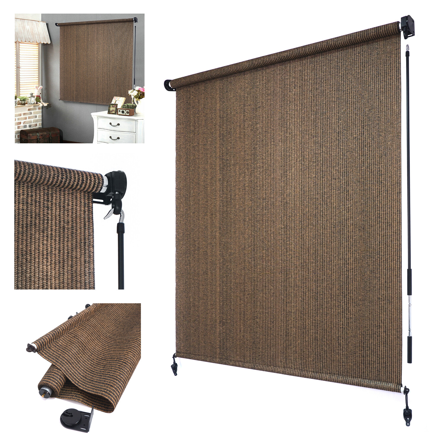 Roller Shade Blind Roll up w/ crank For Deck Porch Balcony Patio Light Filter