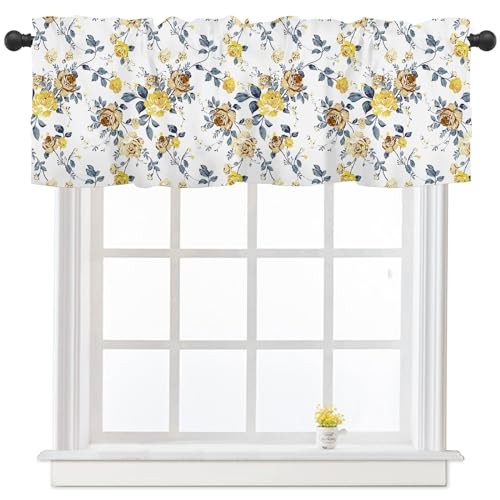 Spring Summer Floral Curtain 54″W x 18″L (Pack of 1) Blue Yellow Flower