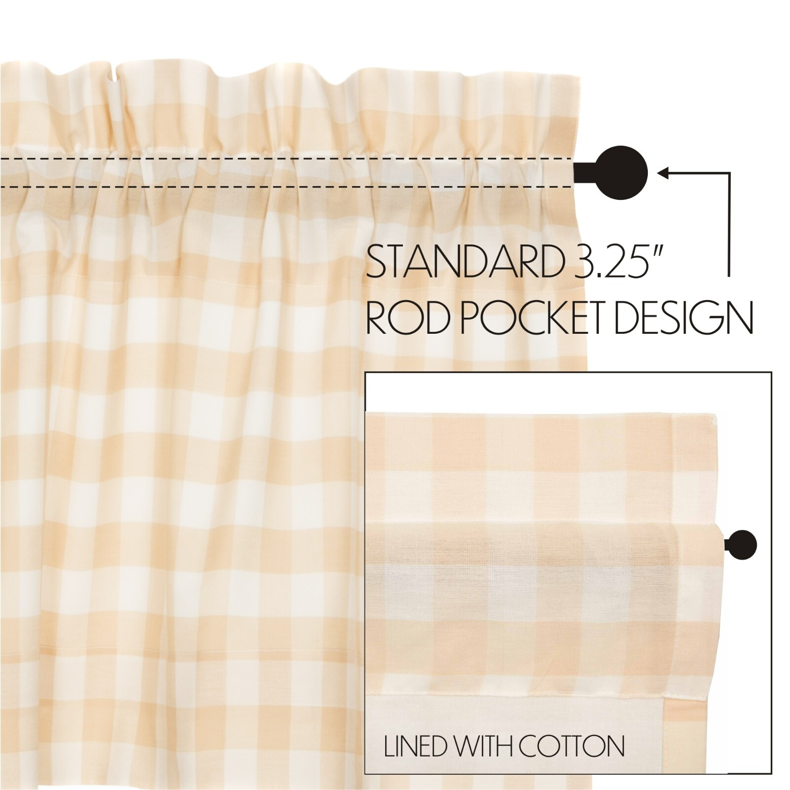 Annie Buffalo Tan Check TIER SET 24″ Cafe’ 100% Cotton Lined