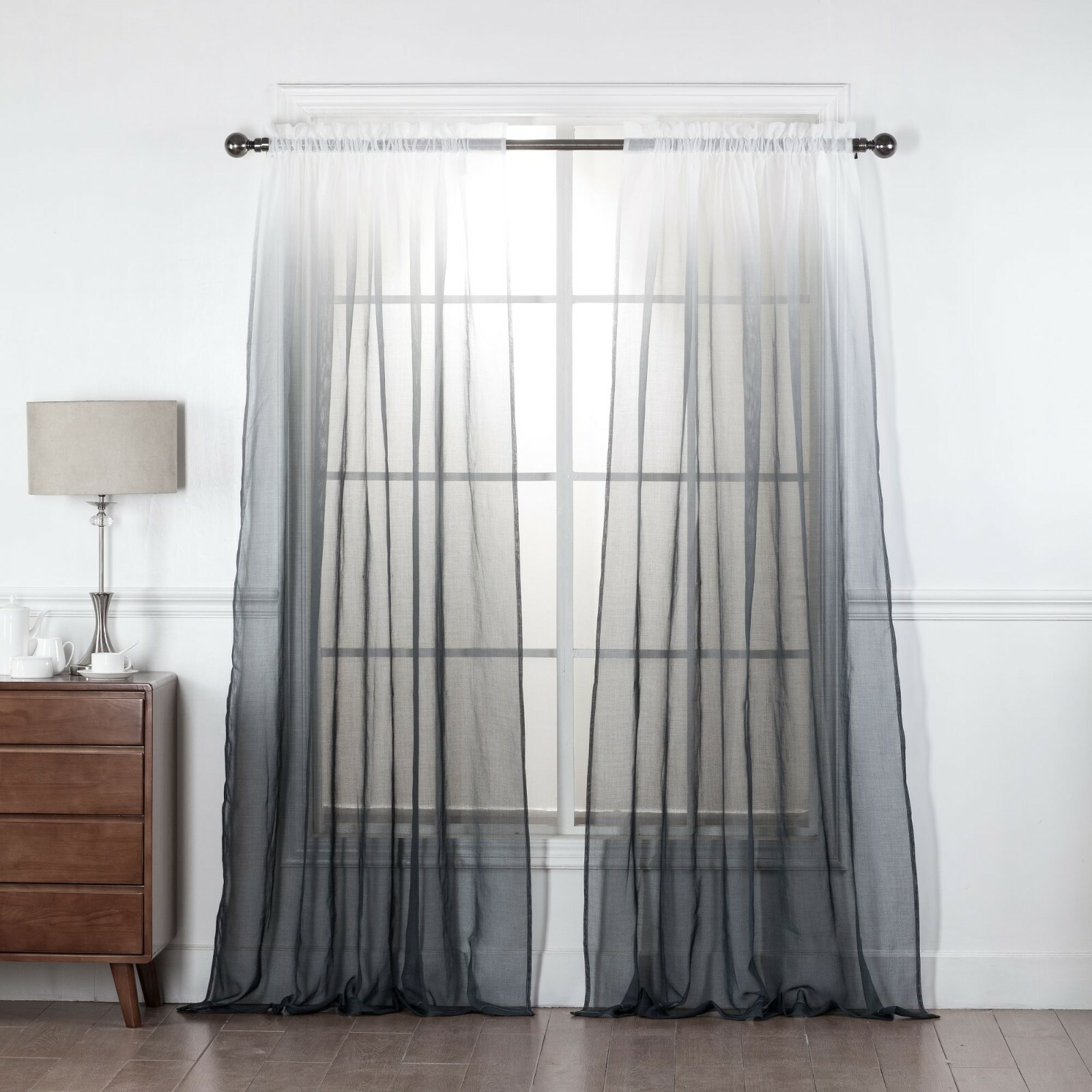 EHP 2 Piece Ombre Sheer Curtains Rod Pocket Voile, Sheer Window Treatments