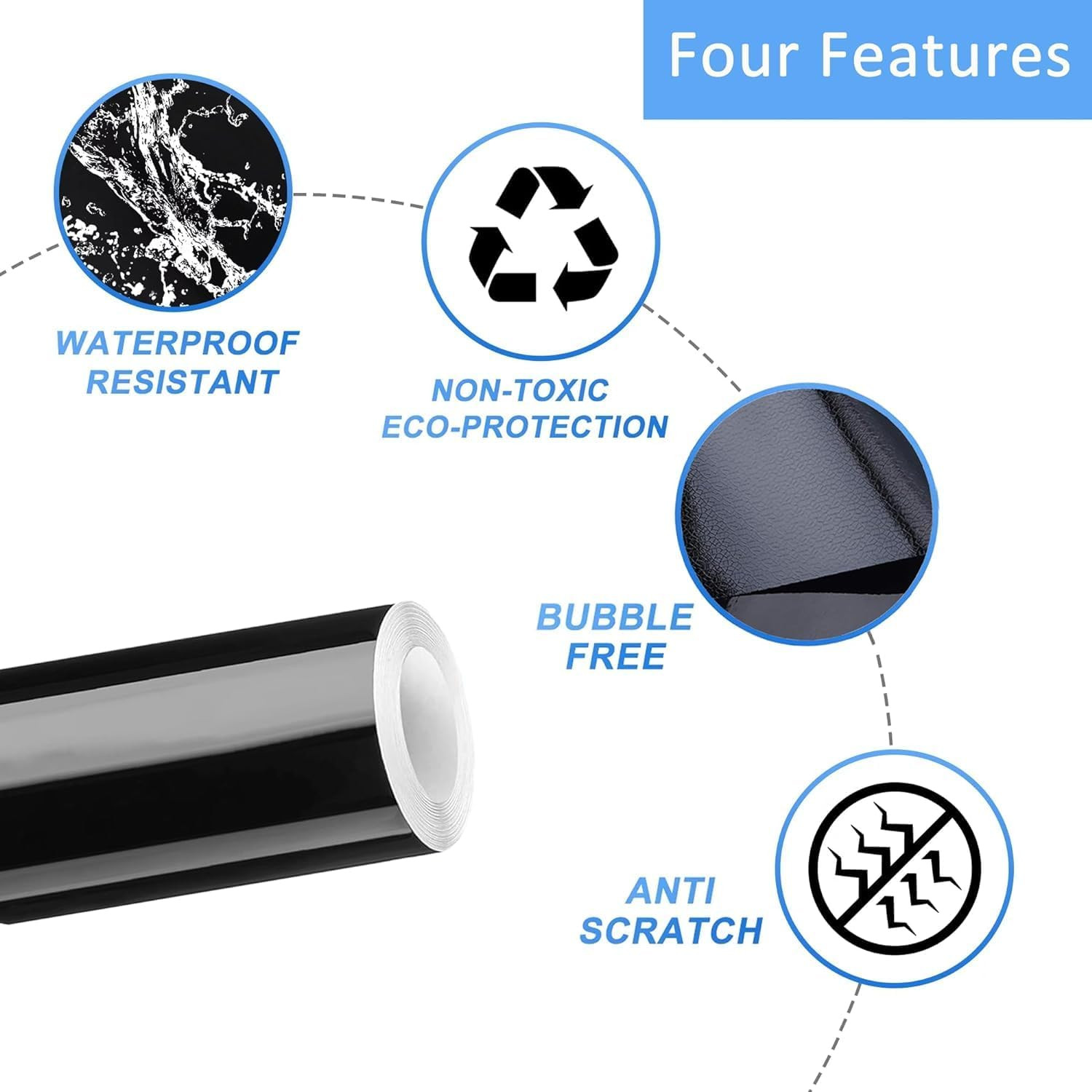 Gloss Black Vinyl Wrap for Chrome Delete, 2 Inch X 30Ft Automotive Grade Self-Ad