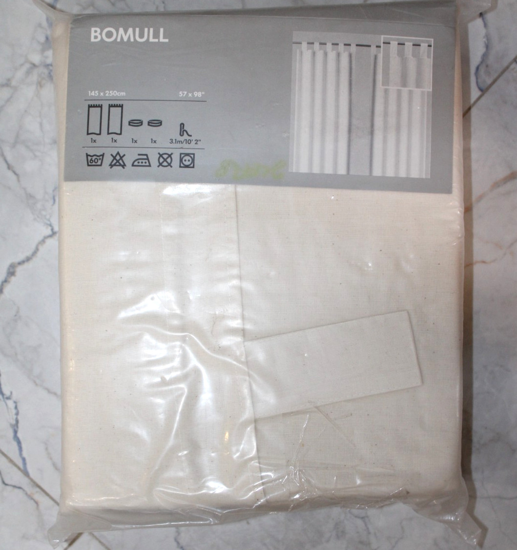 NIP 2 IKEA BOMULL Curtain Panels w/tie back in IVORY 57×98″