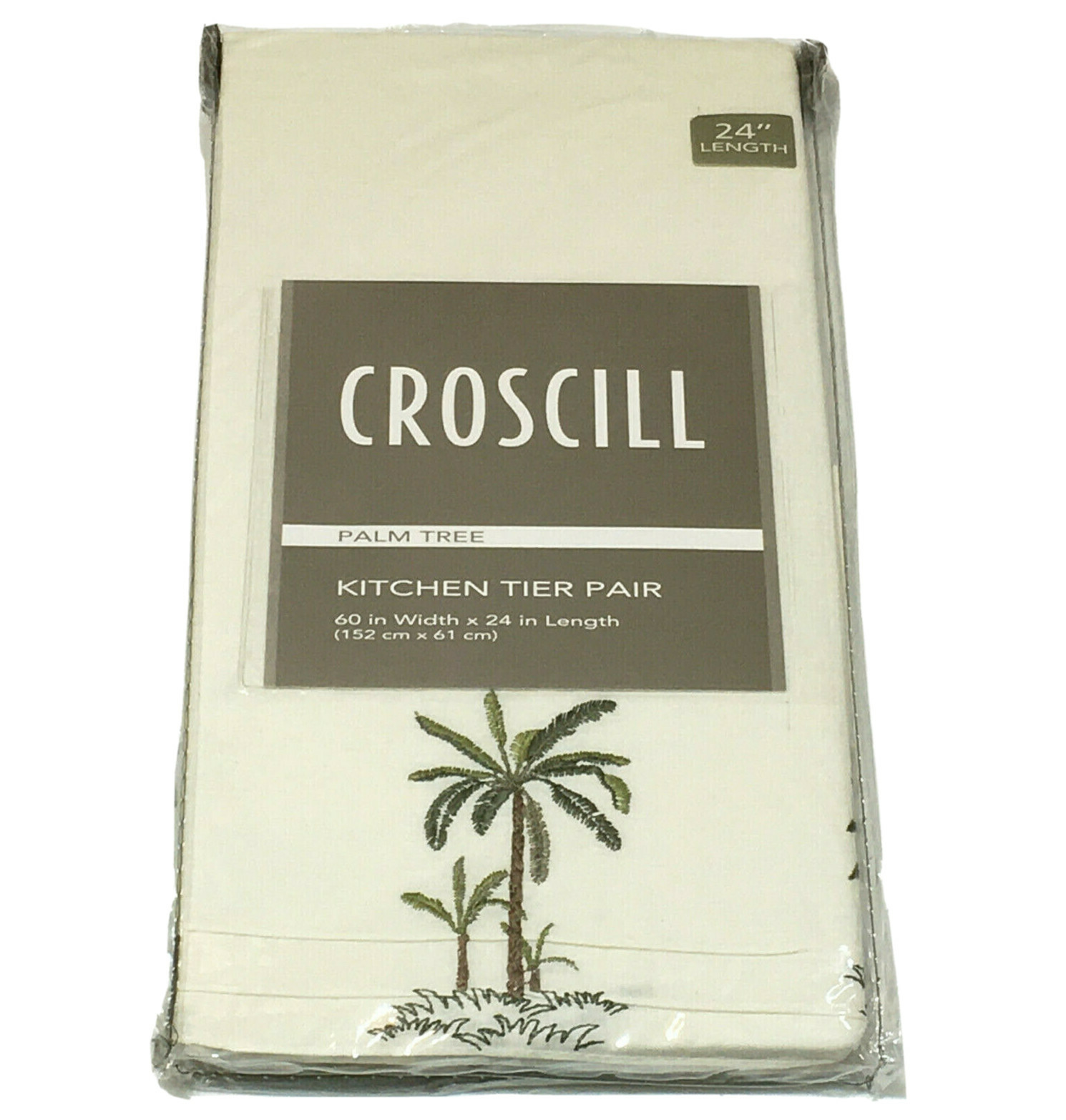 Croscill Palm Tree Kitchen Tier Pair 60″x24″ Linen Embroidered British Colonial