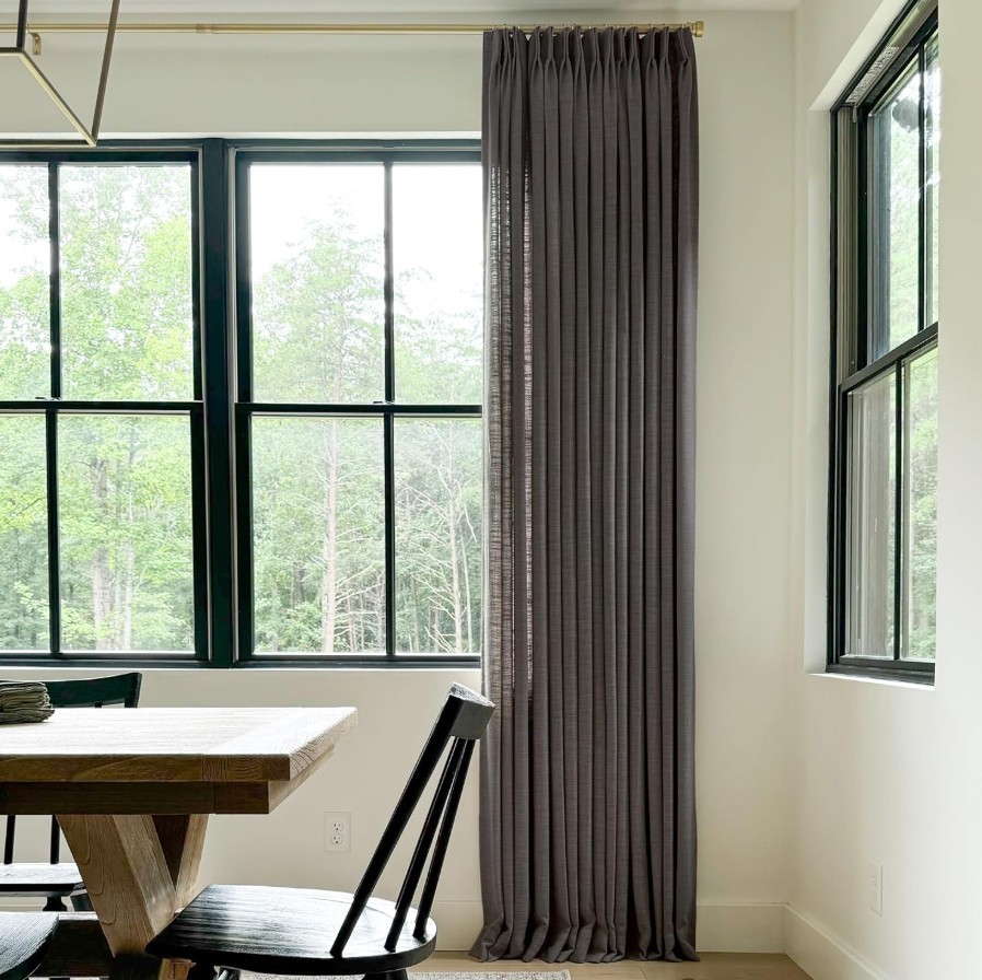 2 Panels Chocolate Tart Linen Pinch Pleat Curtains 26×84 Insulated Energy Saver