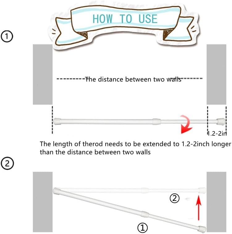 Tension Rod Extendable Curtain Poles,No Drill,White, 2pcs | 30-50cm Extendable