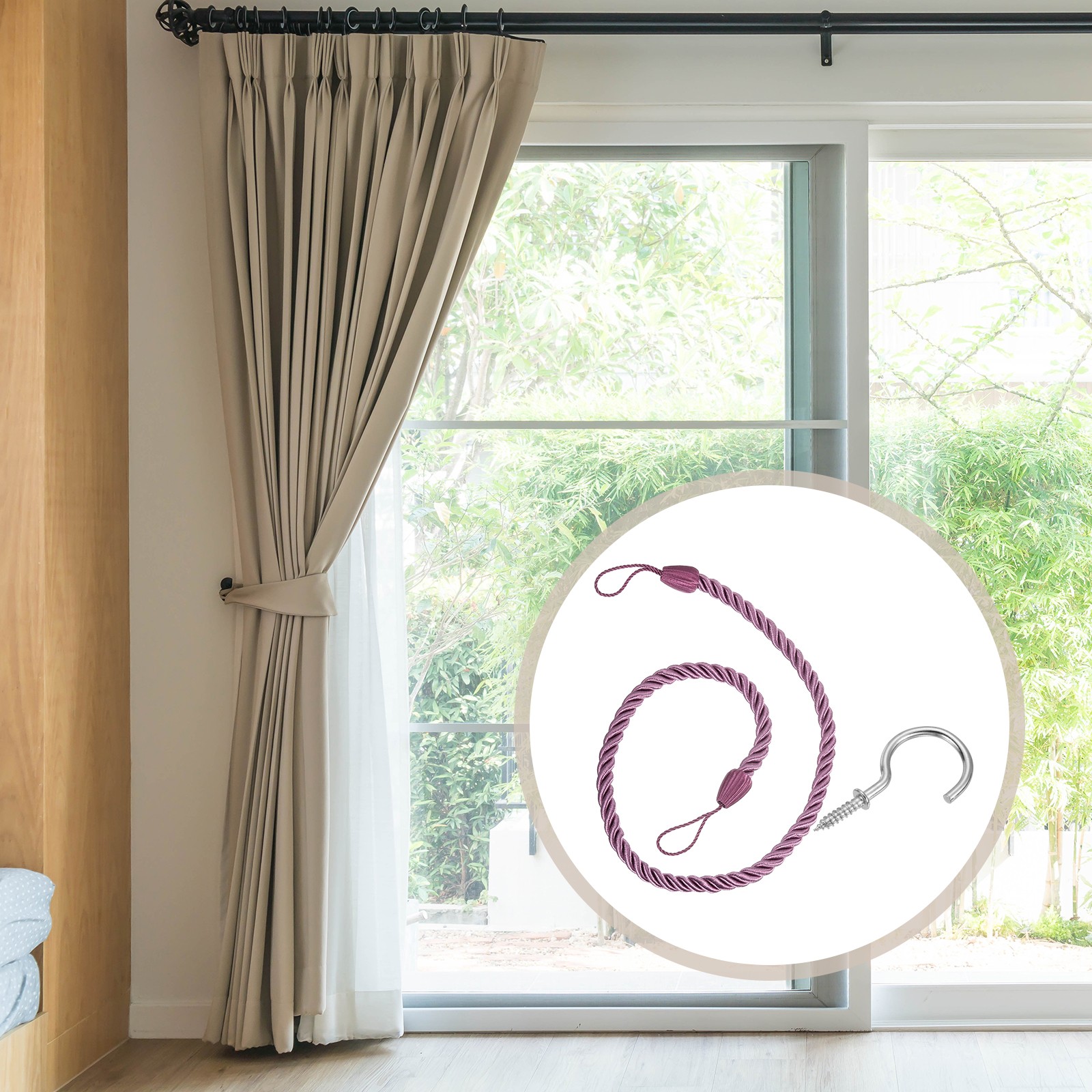 2Pcs Curtain Tiebacks 75cm/29.5″ Braided Drapery Holdback with Hook Purple