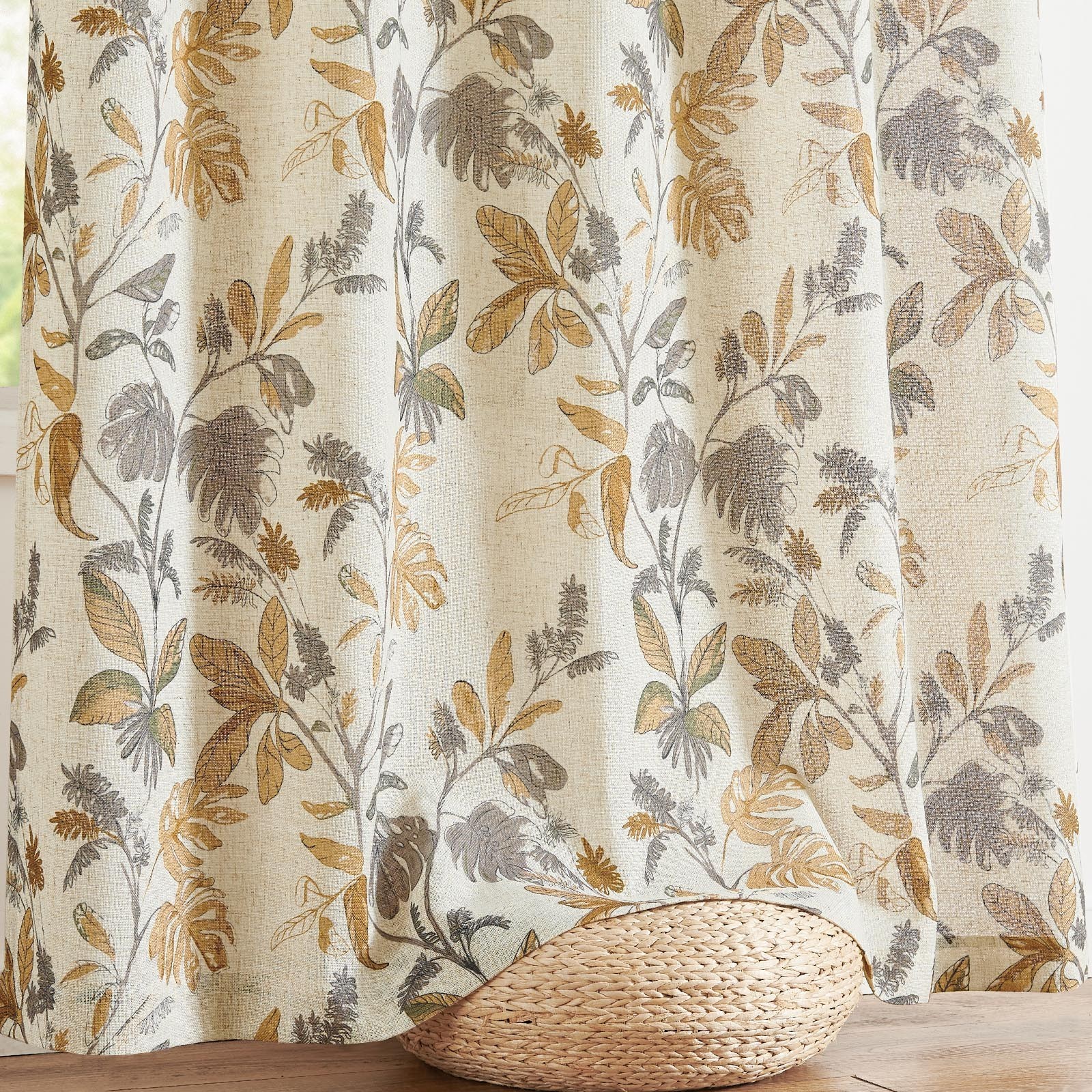 Tropical Leaf Curtains 2 Panels Farmhouse Room Darkening Rod Pocket 84″