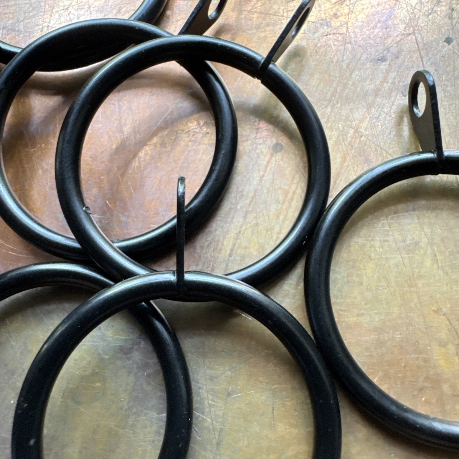 30 Black Steel Curtain Rings W/ Eyelets Hooks 1-1/2″ OD 1-1/4″ ID NOS LOT