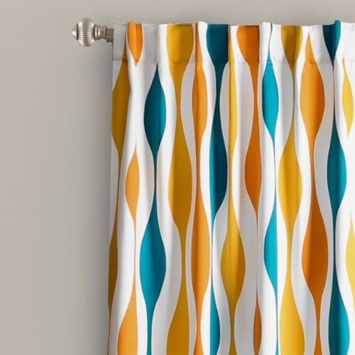 Mid Century Geo Light Filtering Curtains, 52″ W x 84″ L, Turquoise & Orange Pair