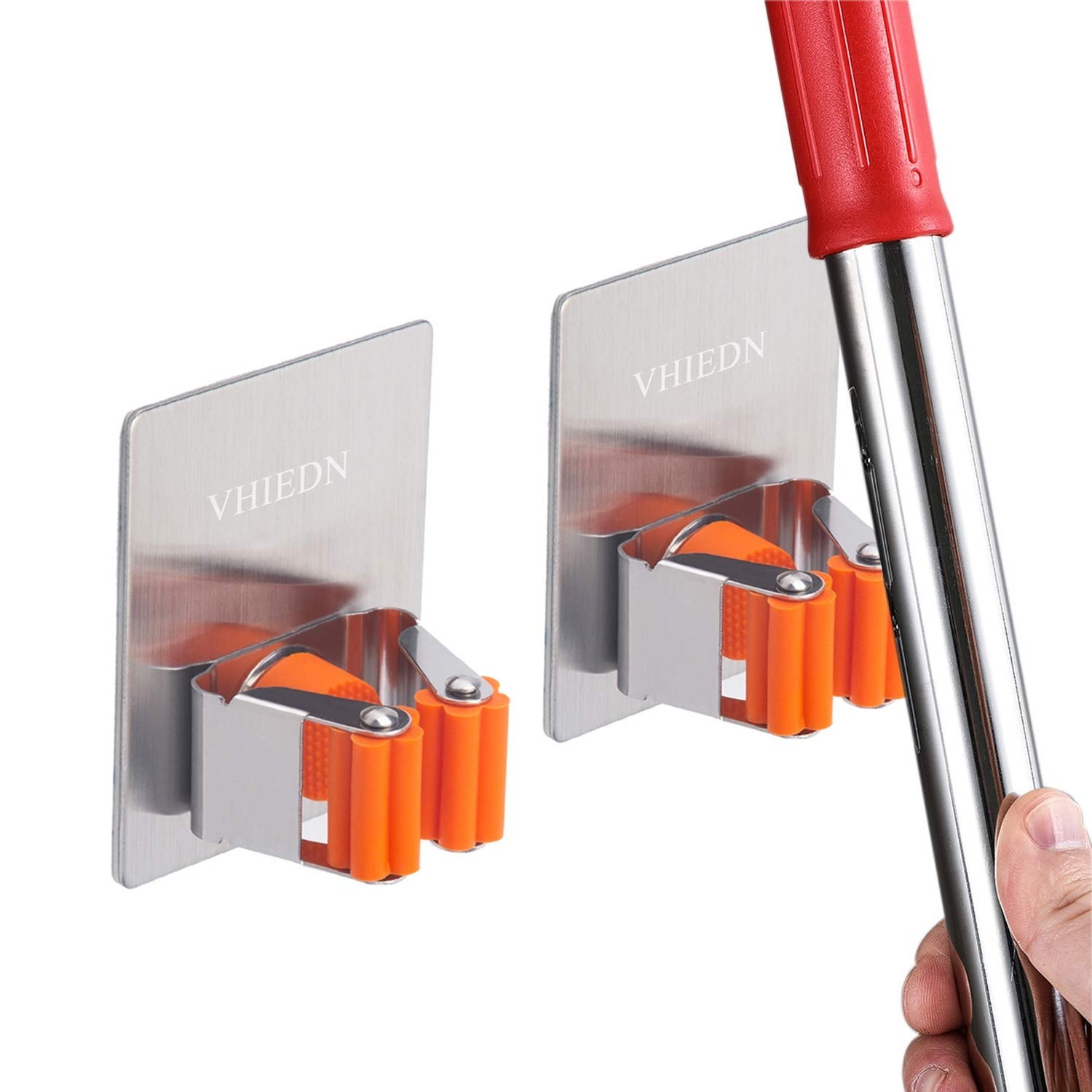 Broom Holder Wall Mount, 2 Pack Orange Stainless Steel Mop and Broom Organize…