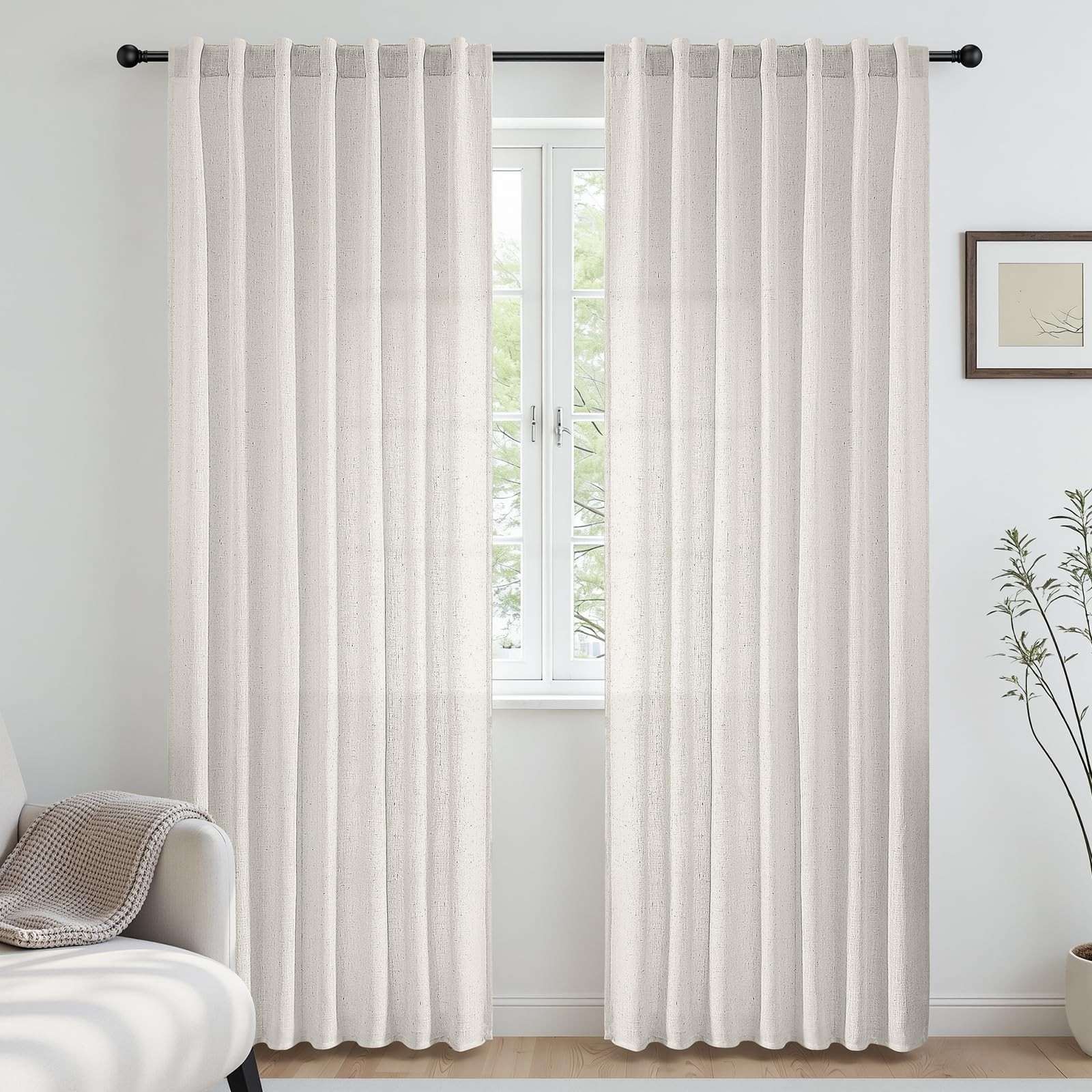 Natural Off White Linen Non See Through Semi Sheer Privacy Curtains 84 Inches…