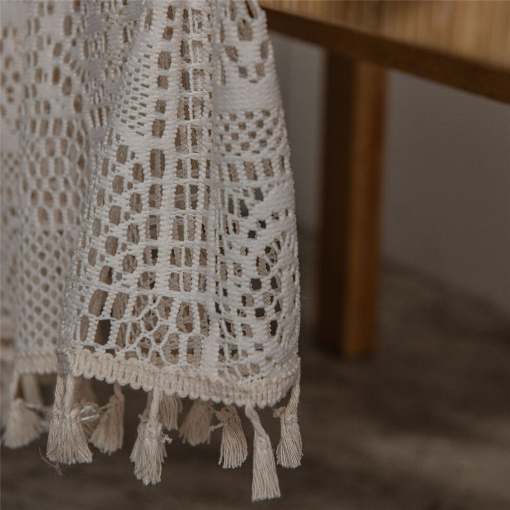 Vintage Crochet Curtain For Living Bedroom Tassels Window Curtain Drape