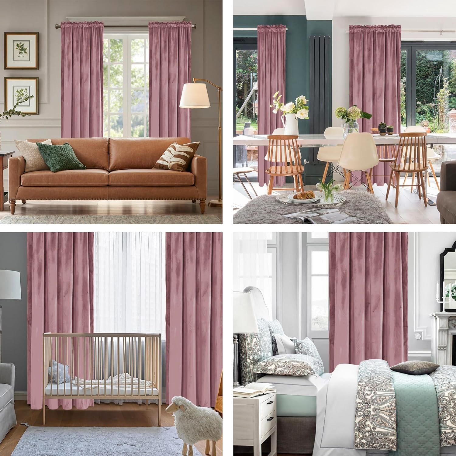 Velvet Curtains 96 inch Blackout Rod Pocket Thermal Insulated Soft Curtains R…
