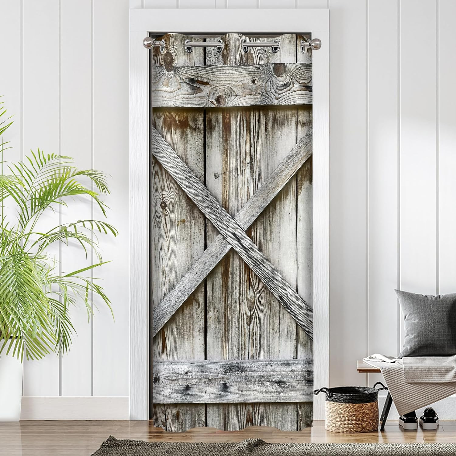 Barn Door Curtains for Doorways, Rustic Farmhouse Blackout Privacy Door Curtain