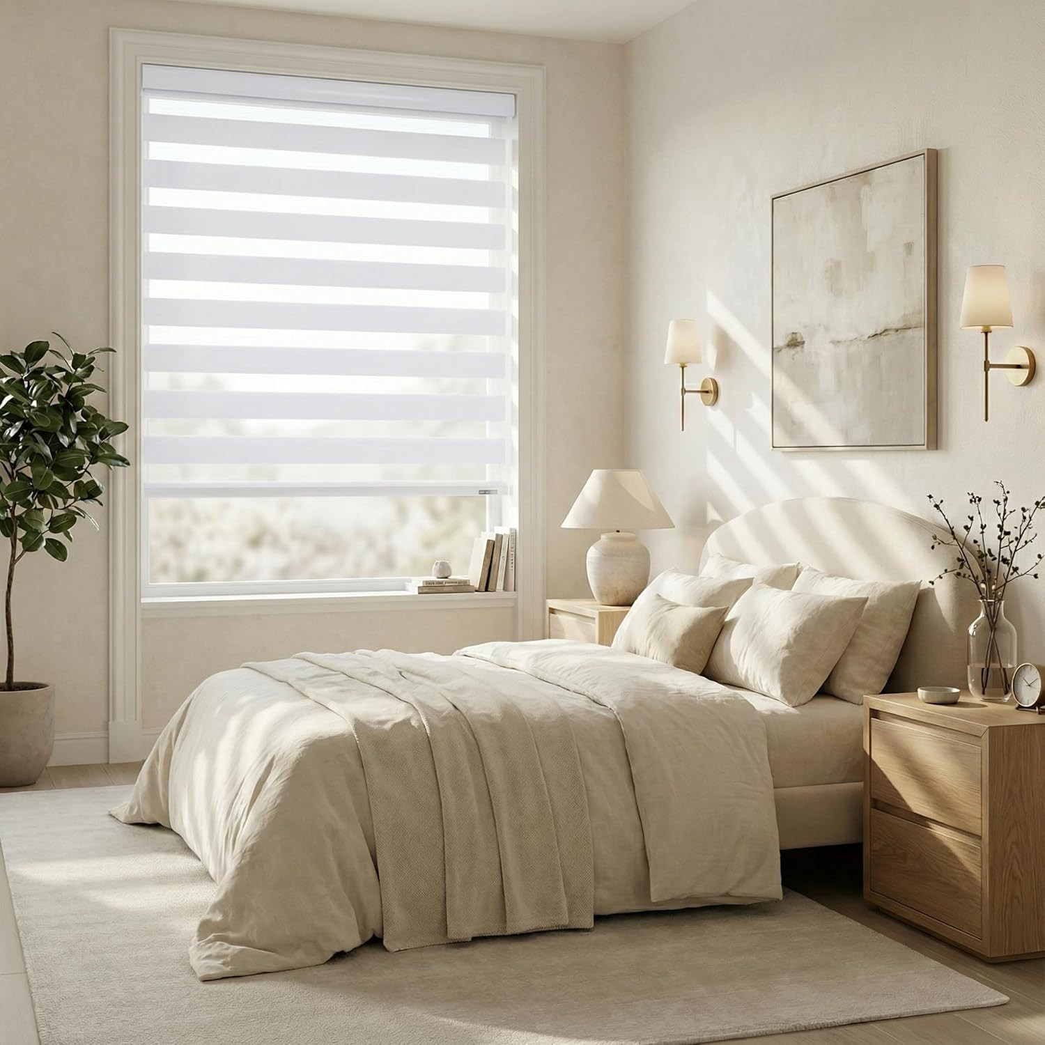 Cordless Zebra Blinds – Dual-Layer Light Filtering Window Shades 70″x72