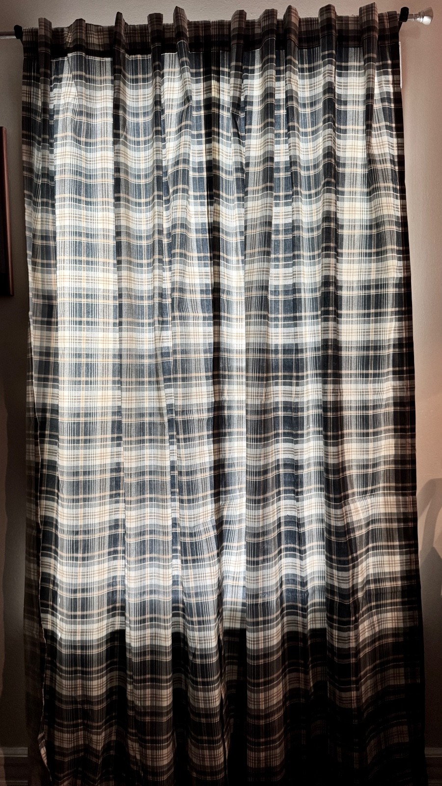 Classic Plaid Curtains, two panels (Navy Blue, Light Blue, Cream, Light Brown)