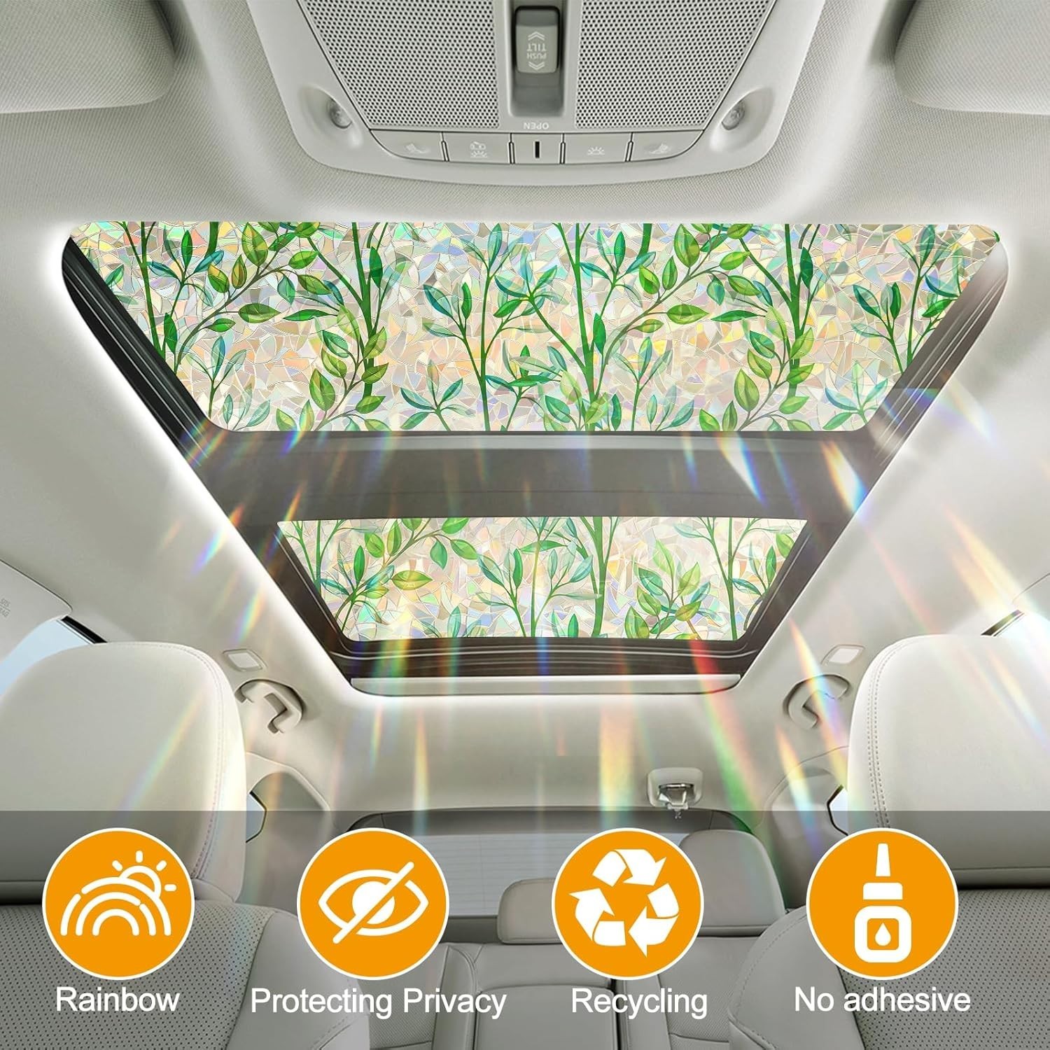 Leaf Rainbow Window Privacy Film, 78.7×17.5in – Non-Adhesive & Reusable Design