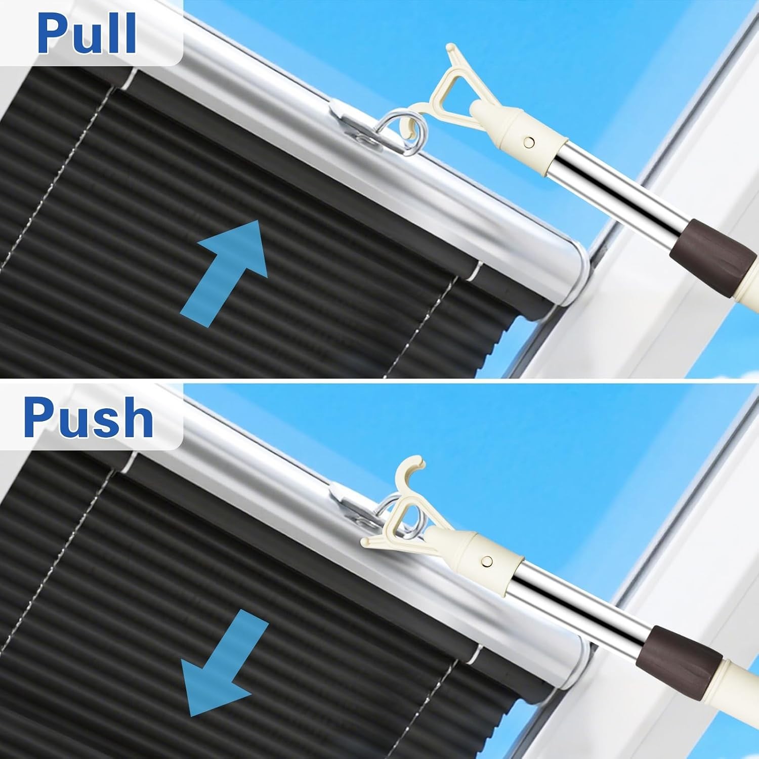 2Pcs Telescoping Skylight Rod Pole with Hook 41-63Inch Wand for Blinds Adjustabl