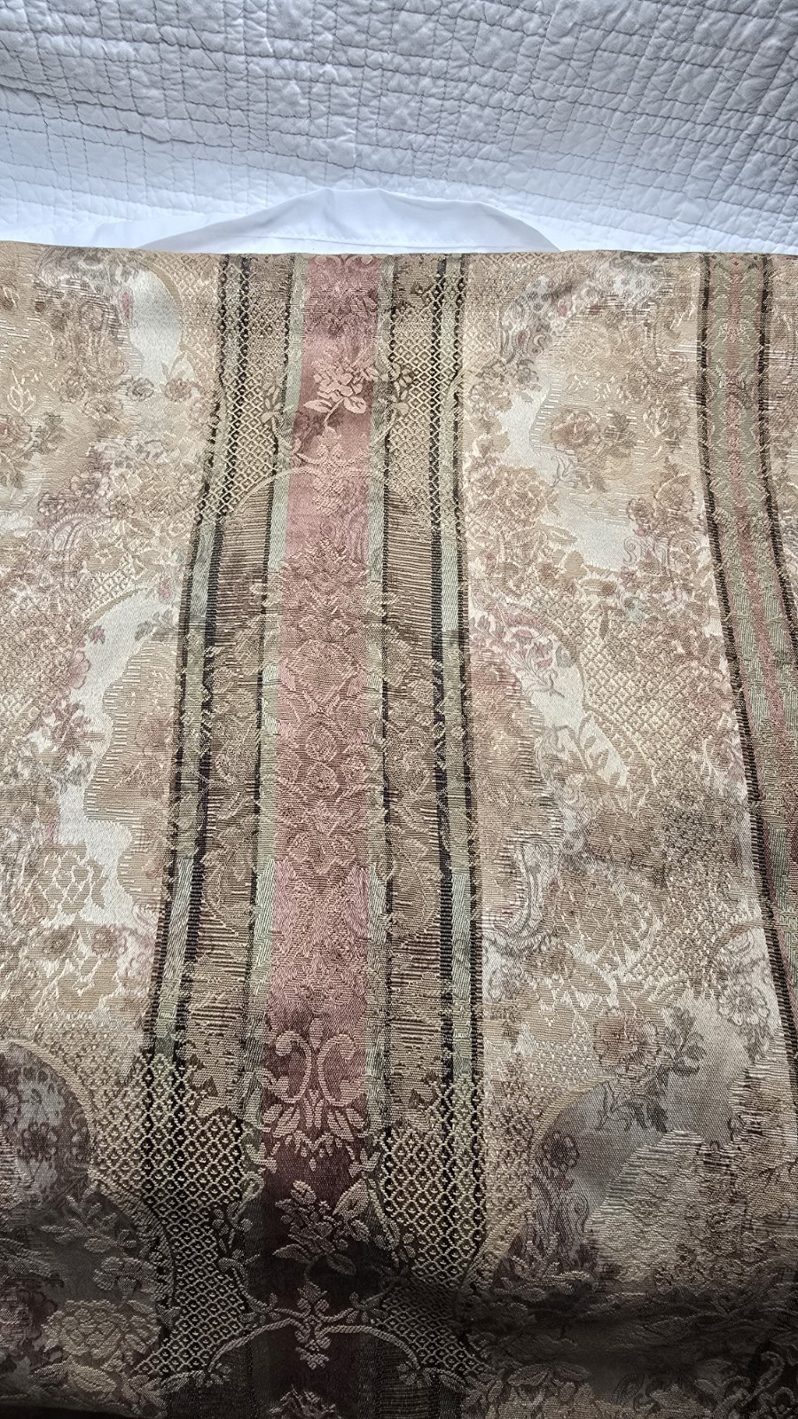 Vtg Croscill 4 Curtain Panels 86×53” Jacquard Damask Floral Beige Golden Pink