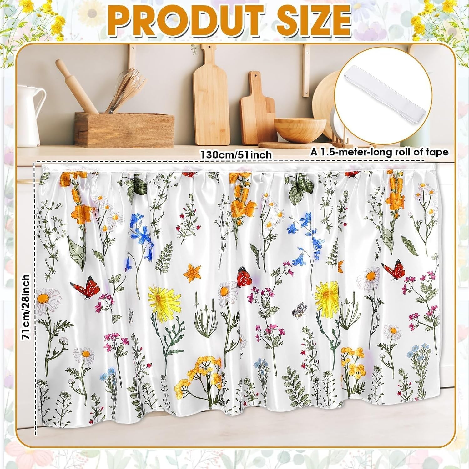 Chic 28 x 51 in Cabinet Curtain with Colorful Floral Design – Easy to Install