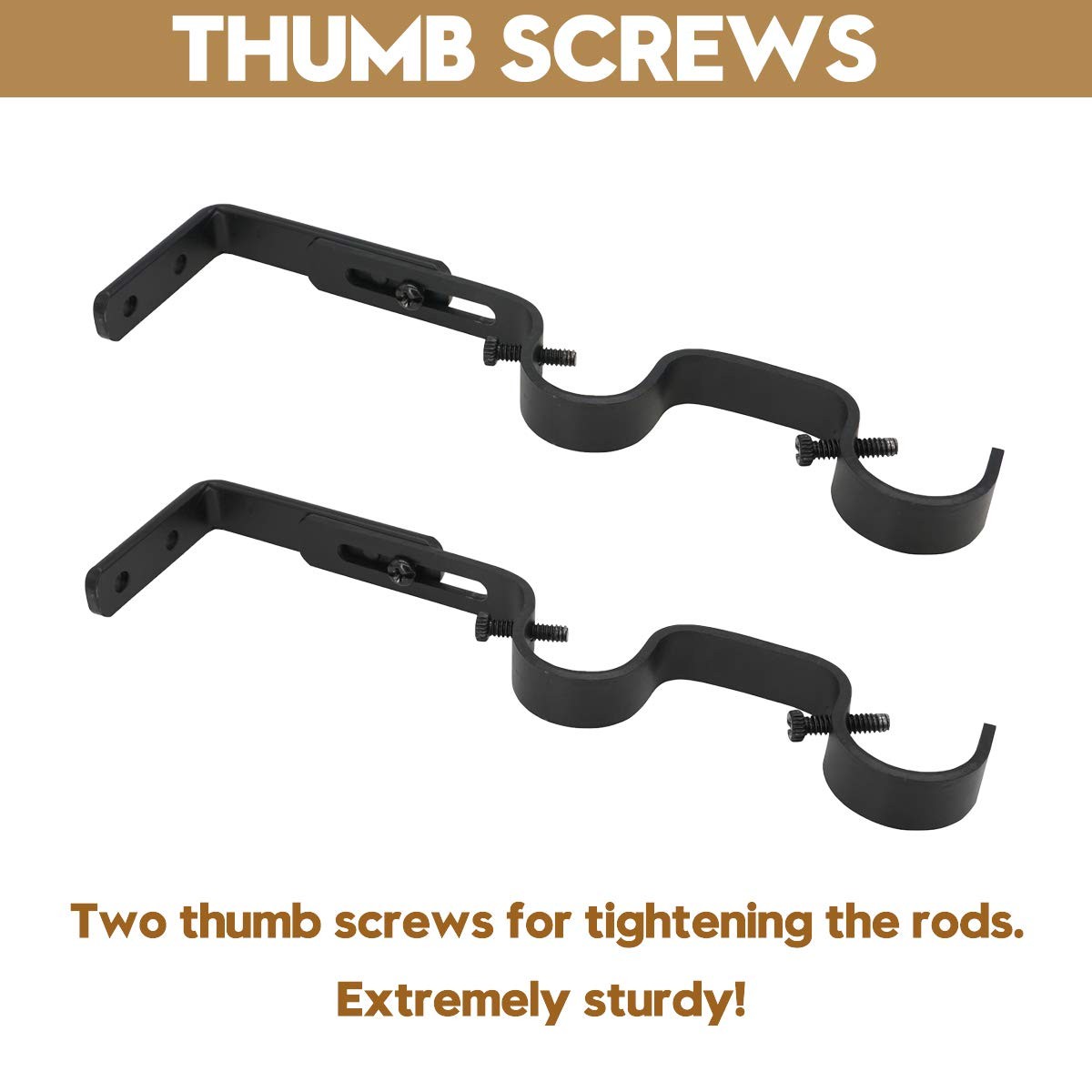 6 PCS Double Curtain Rod Brackets Heavy Duty Adjustable Holders 1 Inch Black