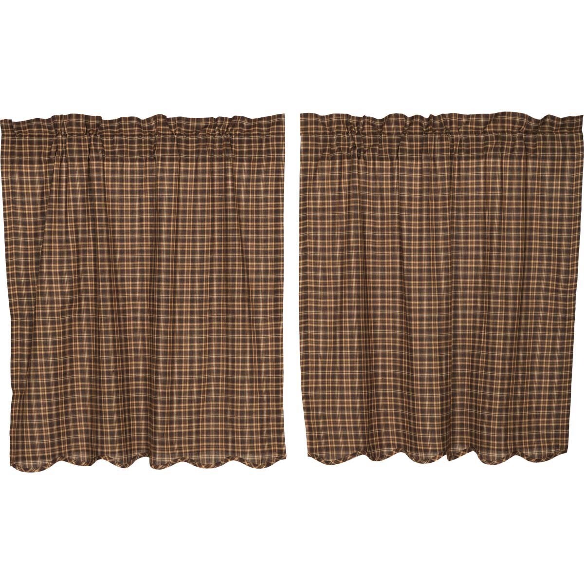 Prescott Plaid Tier Set 36″ Long Cotton Country Farmhouse VHC Brands Brown Tan