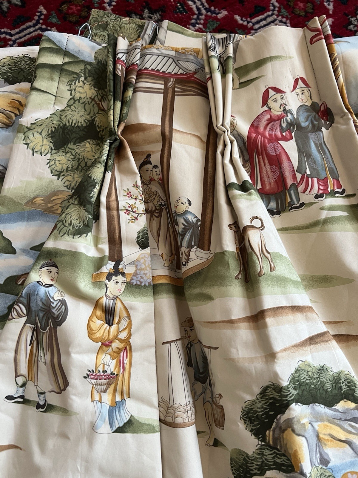 Custom triple pleat drapes Scalamandre Shanghai traditional chinoiserie