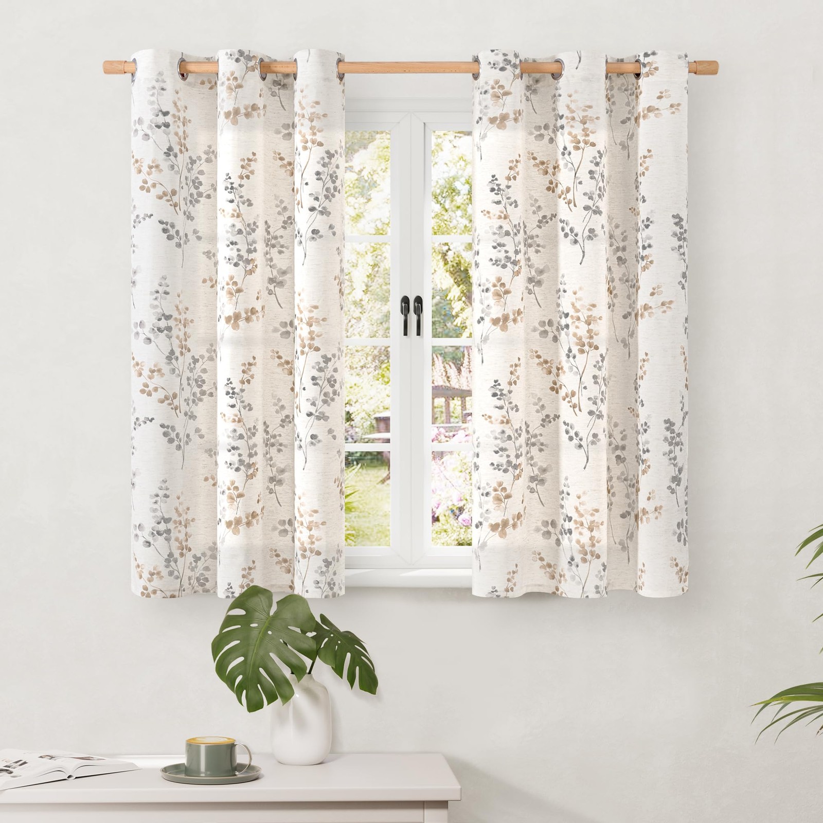BGment Window Treatment Turquoise Linen Curtains 45 Inch Length 42 W, 2 Panels