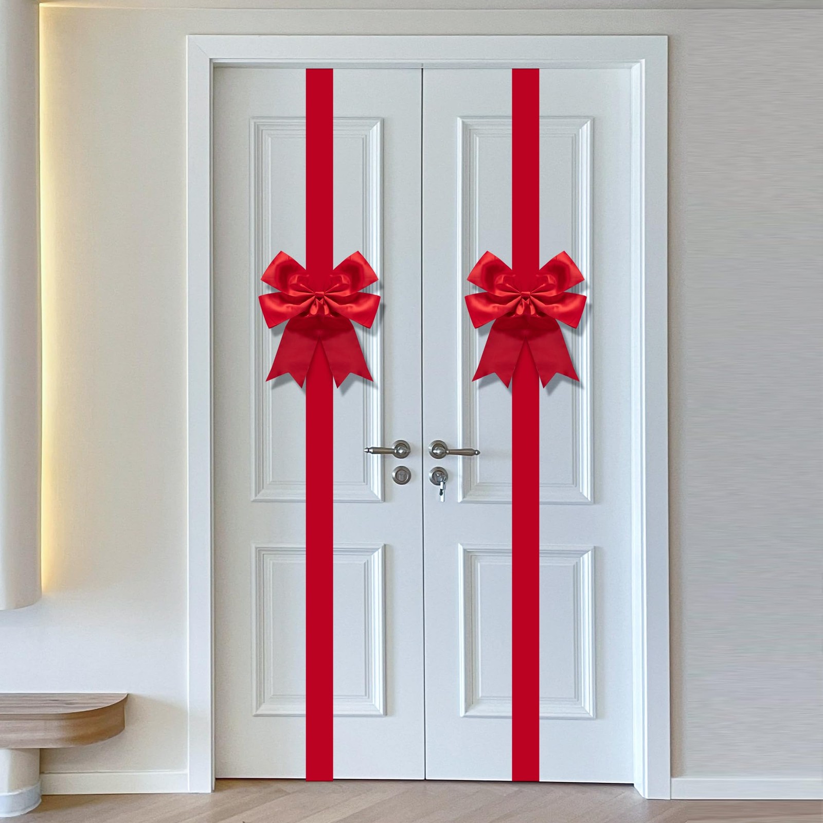 2 Pcs 14.2Ft Extra Large Christmas Front Door Warpping Bow, Adjustable Red