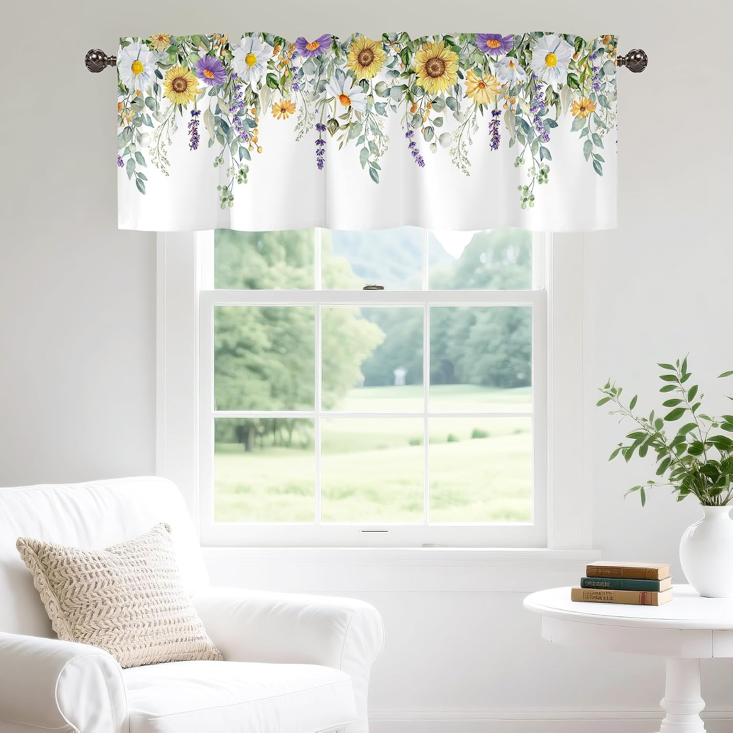 Spring Wildflower Flower Valances for Windows, Rod Pocket 42X12 in | Valance Cur