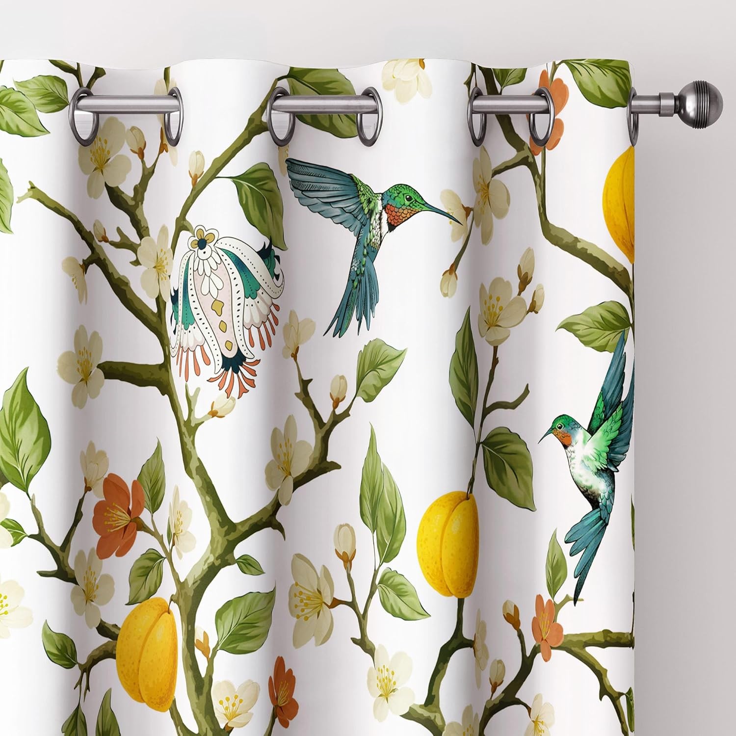 Floral Curtains 100% Blackout, Vintage 52″W x 84″L (Pack of 2), White