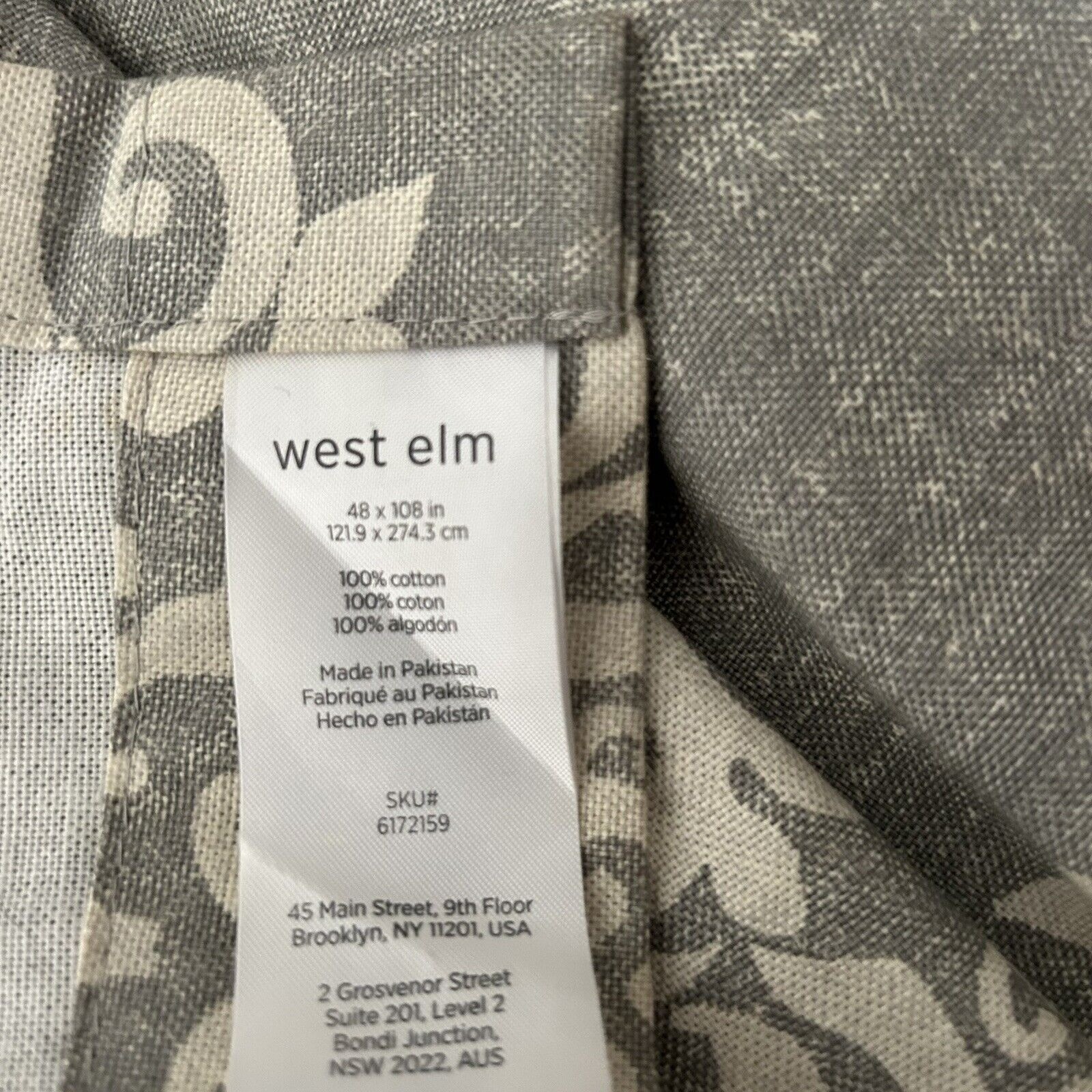 West Elm 48″ x 108″ Curtain Panel Feather Gray Scroll Medallion Cotton